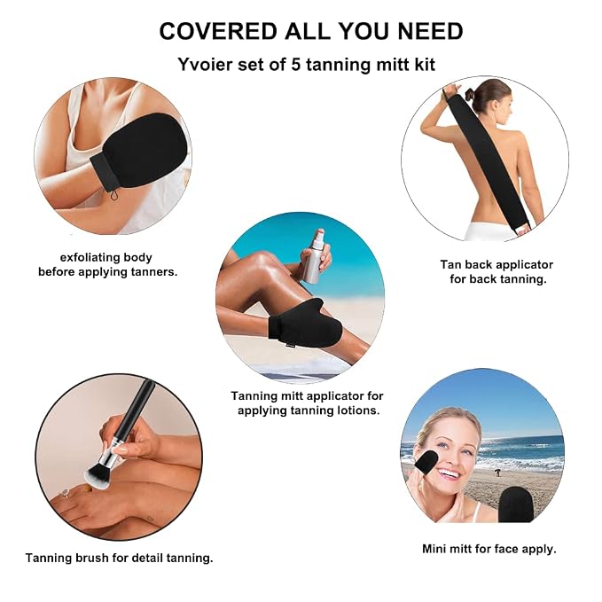 Yvoier Streakless Self Tanning Mitt Applicator Kit, 5 Pack Self Tanner Mitt - Image 2