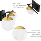 Ralbay Black and Gold Bathroom Lights 3-Light Mid Century Modern Milky Glass - Image 6