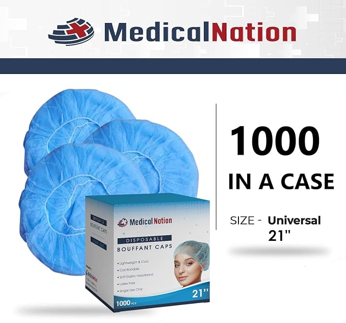 Medical Nation 21" Disposable Bouffant Caps Hair Net | CASE OF 1000, - Image 9
