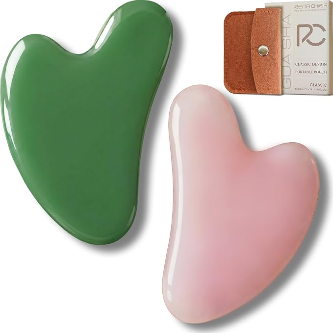 Rena Chris 2PCS Gua Sha Facial Tools: Jade Stone Guasha Tool by RenaChris