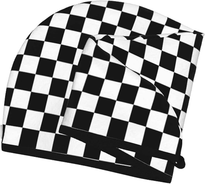 Black and White Checkerboard Hair Towel Wrap Microfiber Fast Drying Hair Turban - Image 7