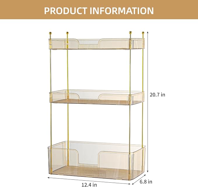Akinbas 3 Tier Bathroom Organizer Countertop Makeup Perfume Tray Skincare - Image 3