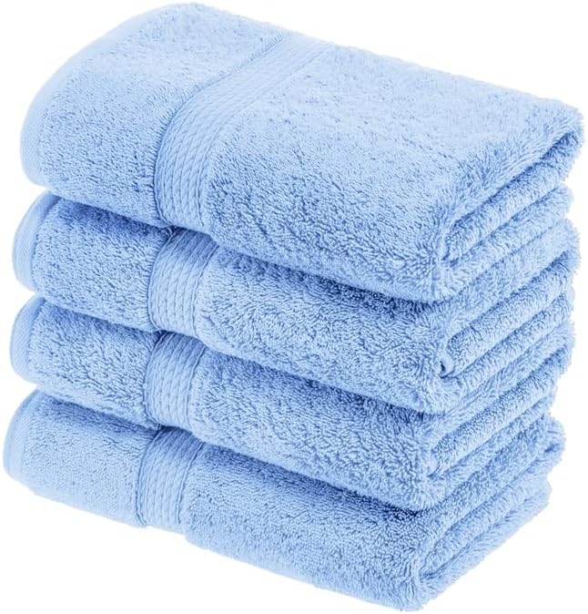 SUPERIOR Egyptian Cotton Pile Hand Towel Set of 4, Ultra Soft Luxury Towels by SUPERIOR