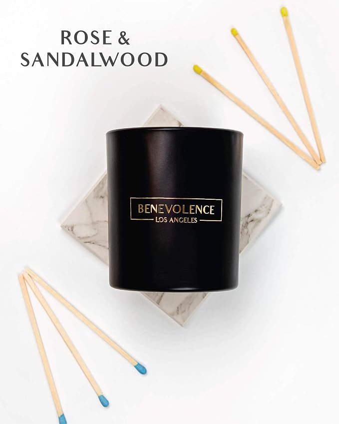 Benevolence LA Rose & Sandalwood Scented Candle | Soy Christmas Candles - Image 2
