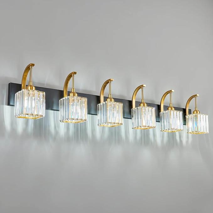 Crystal Vanity Lights 6-Light Black Gold Bathroom Vanity Lights Modern Crystal by FDPBY