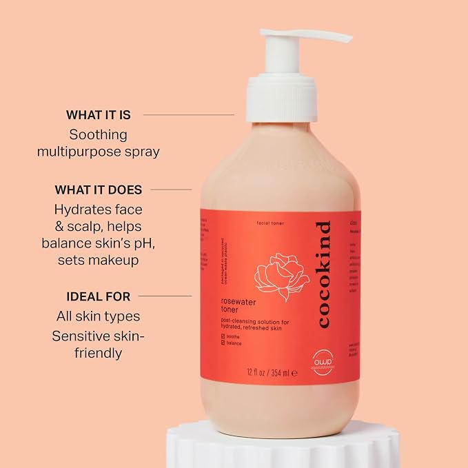 Jumbo Rosewater Facial Toner by Cocokind, Double Cleanse, and Balance Skins pH - Image 4