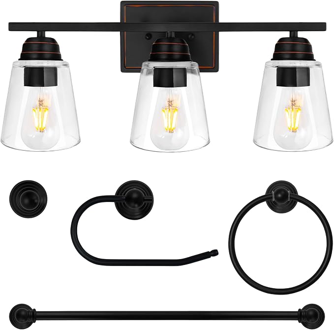 hykolity 3-Light Bathroom Vanity Light, 5-Piece All-in-One Bathroom Set by hykolity