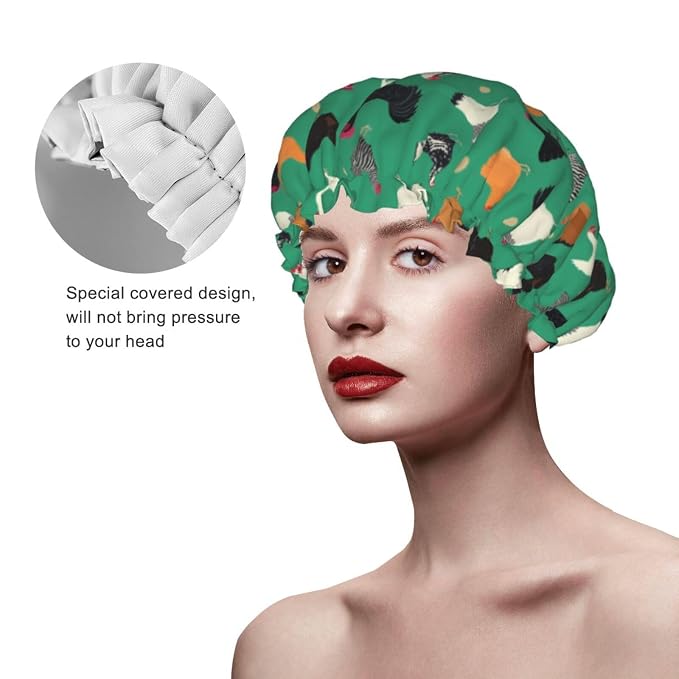 Funny Chickens Shower Cap For Women Reusable Waterproof Double Layers Bath Cap - Image 3