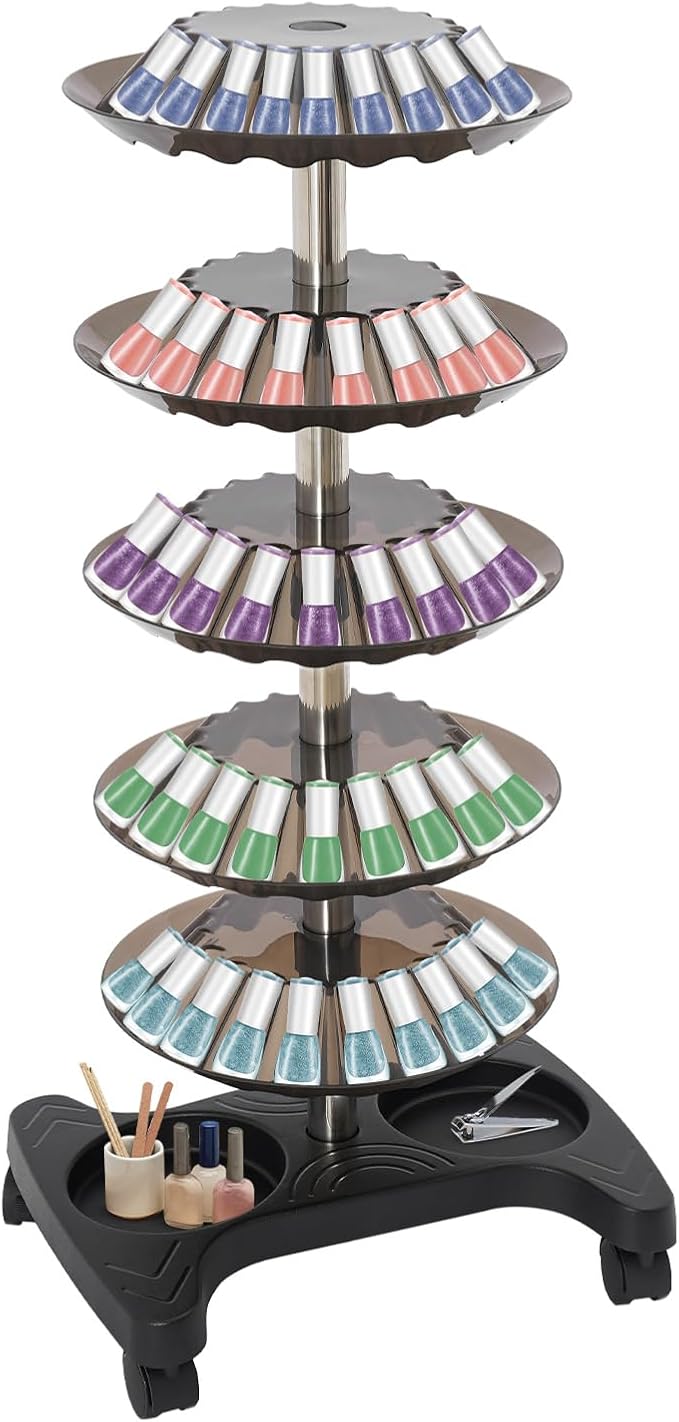 Nail Polish Trolley Organizer, 5 Tiers 360° Rotating Tray Nail Polish Spinning - Image 2
