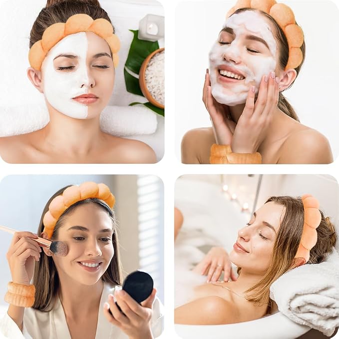 Spa Headbands for Washing Face Wristband Set Sponge Makeup Skincare Headband - Image 3