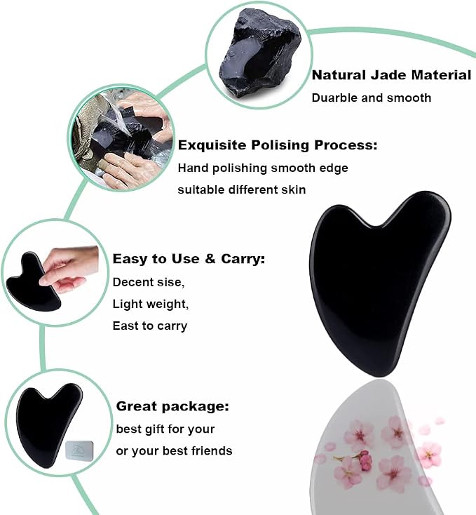 Ditind Gua Sha Facial Tools, Natural Jade Guasha Tool - Image 3