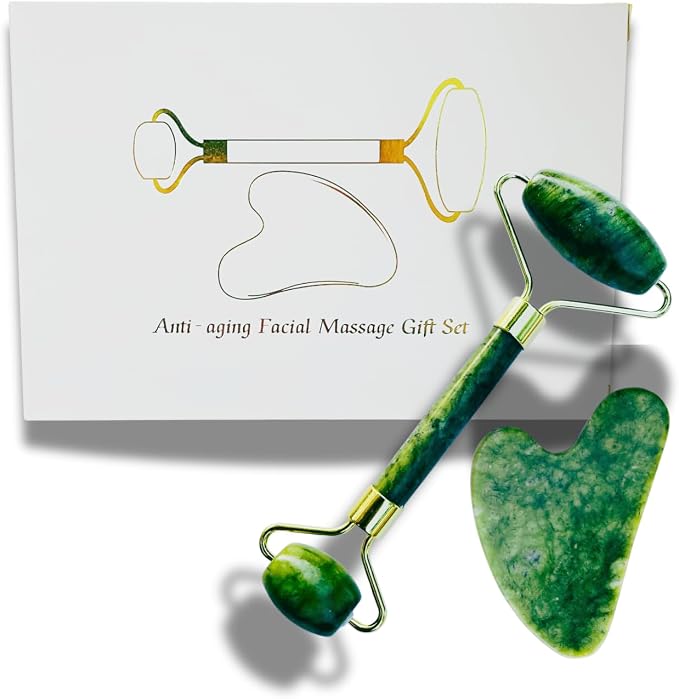 Premium Jade Roller with Gua Sha Set, Natural Green Jade Stone, Face Massage - Image 3