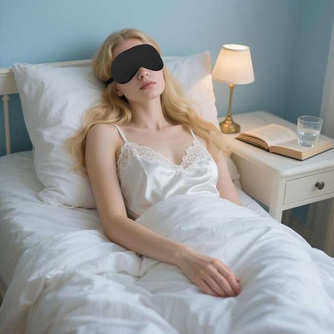 2 PCS Black Satin Sleep Masks, Adjustable Silk Eye Mask - Image 2