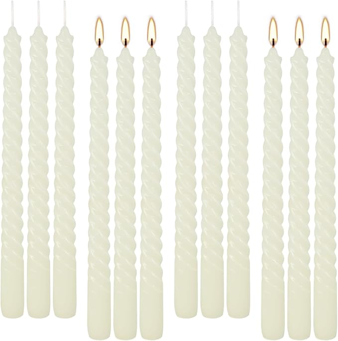 WPONSZU 10 Inch Ivory Spiral Taper Candle Set of 12 Pack Unscented Dripless - Image 8