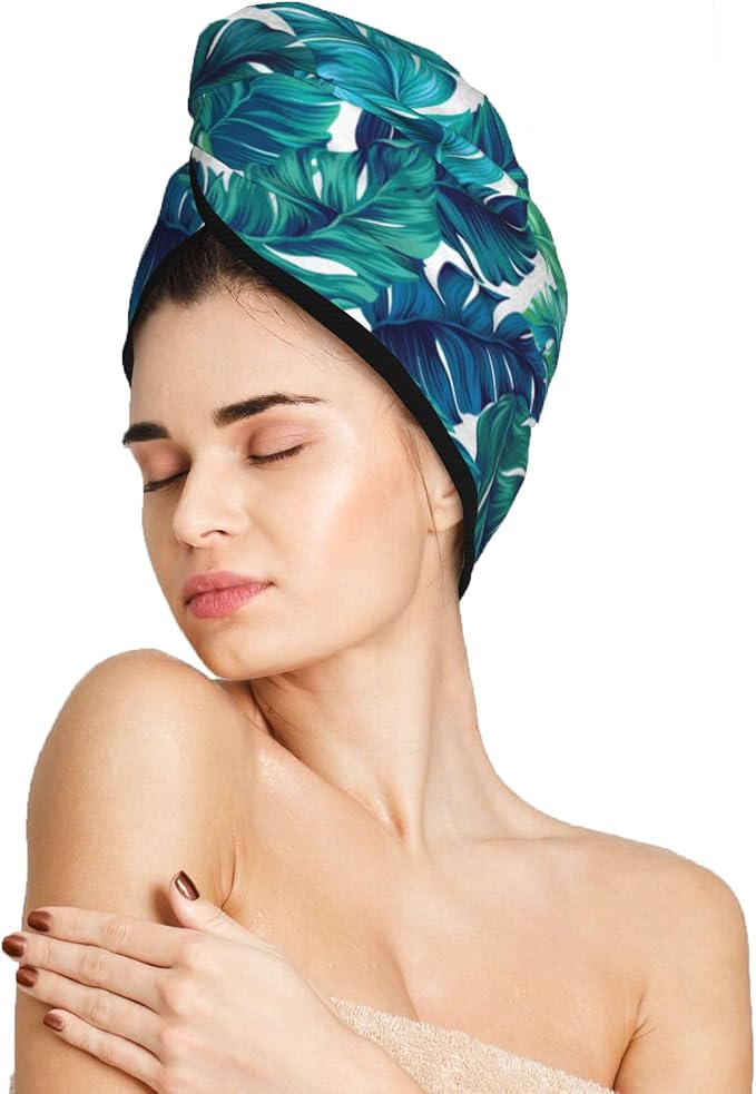 Tropical Palm Leaves Hair Towel Wrap Microfiber Fast Drying Hair Turban by DecorateYourLife