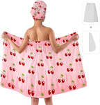 Women’s Cherry Print Bath Wrap and Hair Towel Set, Soft Absorbent Microfiber - Image 2