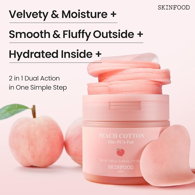 SKINFOOD Peach Cotton Zinc PCA Toner Pads, Korean Skincare - Image 2