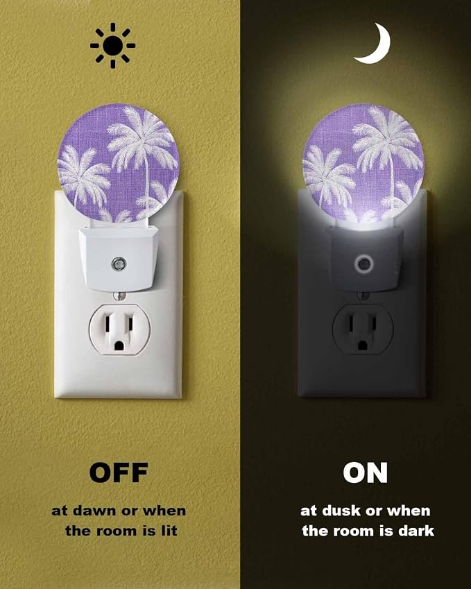 Night Lights Auto Sensor Tropical Palm Trees Night Light Purple Linen Coastal - Image 6