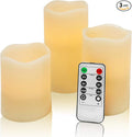 Flameless Flickering LED Battery Candles :Set of 3 Ivory Real Wax Pillar by JUNPEILEDTEACANDLES
