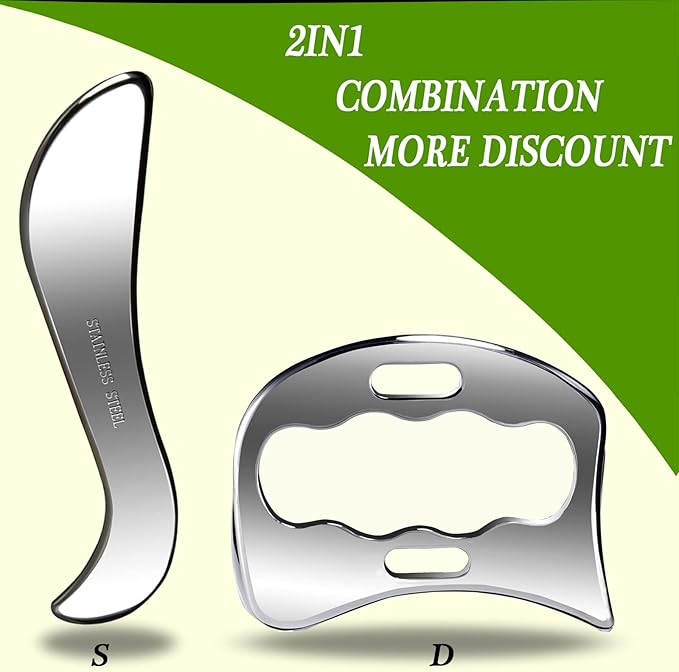 BYYDDIY 2 in 1 Stainless Steel Muscle Scraper Tools Set Gua Sha Massage Scraper - Image 3