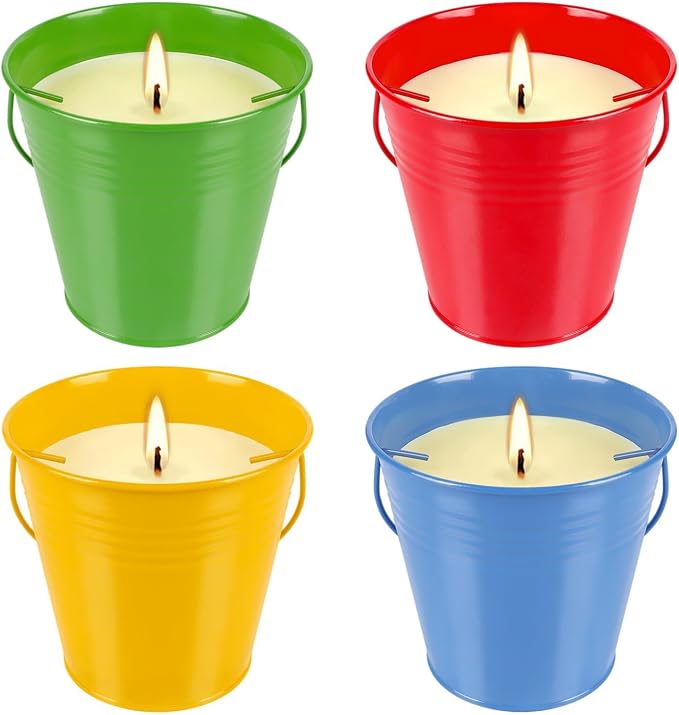 4 Pack 12oz Citronella Scented Candles, Colorful Metal Bucket Candles - Image 6