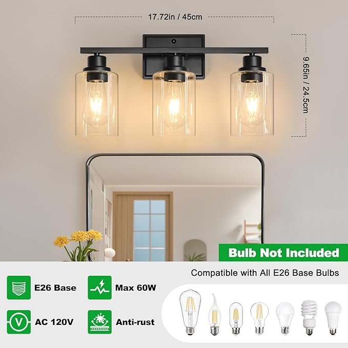 Unicozin 3 Light Bathroom Light Fixtures, Modern Vanity Lights Over Mirror - Image 3