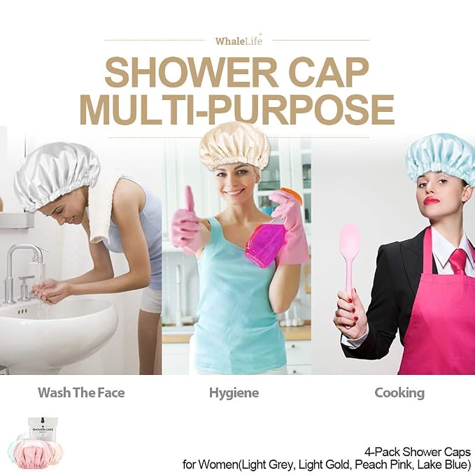 Shower Cap for Women Reusable Extra Large Shower Caps for Men Satin Double - Image 6