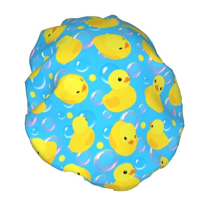 Yellow Rubber Ducks Shower Cap For Women Adjustable Double Waterproof Layers - Image 2