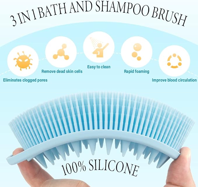 2 in 1 Silicone Body Scrubber Shampoo Brush, Shower Body Scrubber, Silicone - Image 2