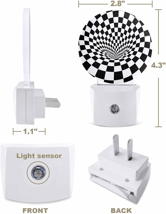 Night Lights Auto Sensor Black White Checker Night Light 3D Abstract Mosaic - Image 2