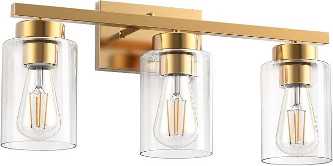 PARTPHONER 3-Light Bathroom Light Fixtures, Brushed Gold Vanity Light - Image 2