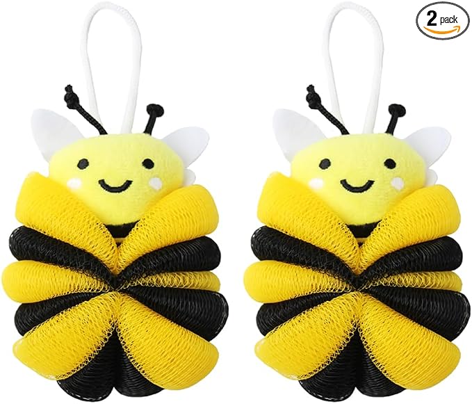 Ximimark 2 pcs Bee Loofah Sponge Cartoon Bee Bath Sponge Shower Sponge Balls by Ximimark