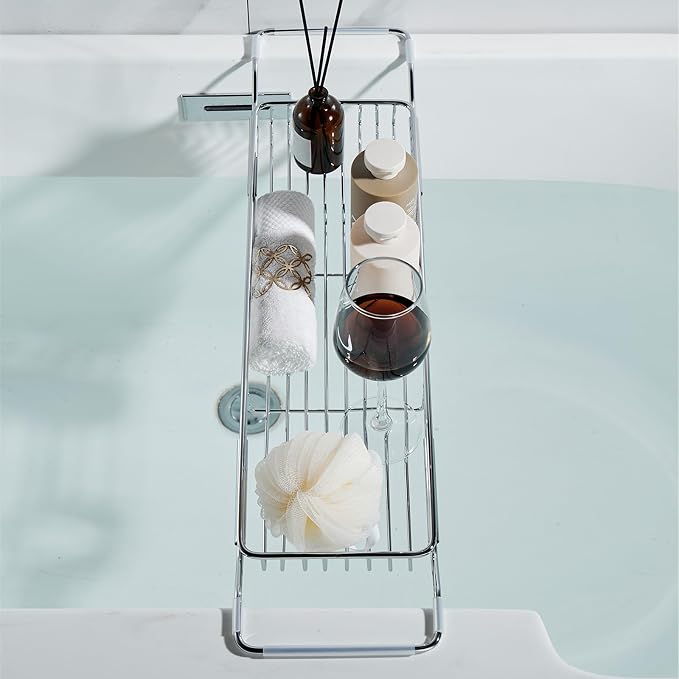 Stainless Steel Bathtub Caddy Tray, Expandable Bath Tub Table, Adjustable - Image 5