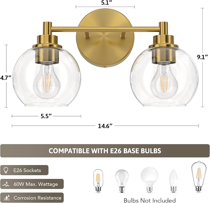 VONLUCE Bathroom Light Fixtures, 2-Light Vanity Light - Image 5