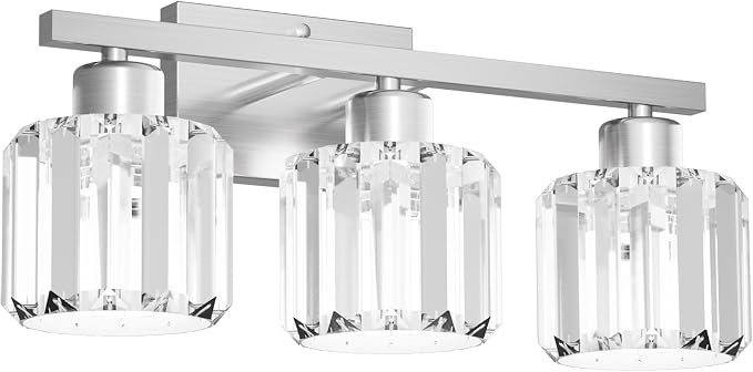 comzler 3-Light Bathroom Light Fixtures Over Mirror, Brushed Nickel Crystal - Image 8