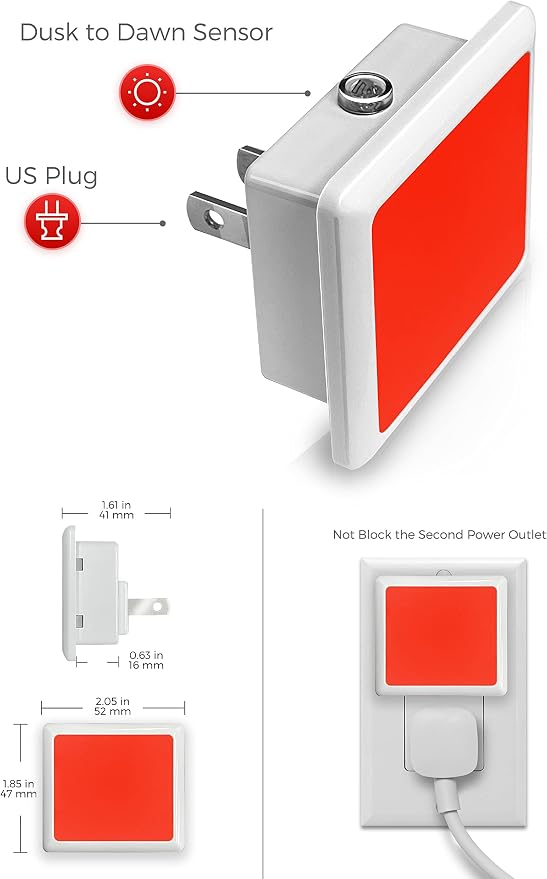 L LOHAS LED Red Night Lights Plug into Wall 2-Pack, 0.3W Plug in Night Light - Image 6