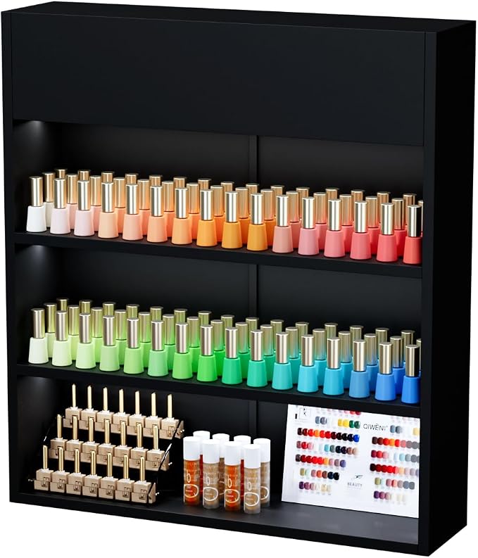 OmySalon Wall Mounted Display Rack, 32-Inch 3-Tier LED Nail Polish Organizer by OmySalon