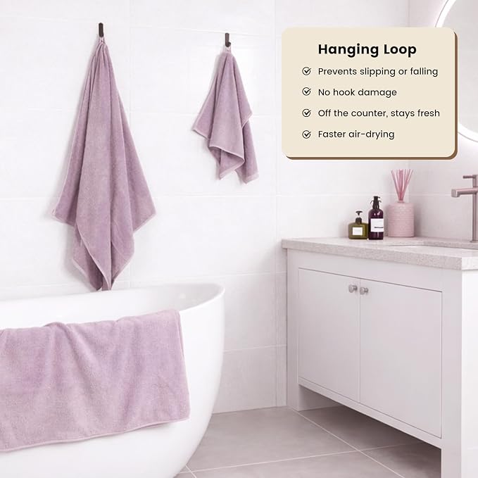 SEMAXE 4 Piece Purple Bath Towel Set - Image 4