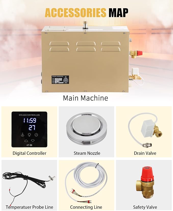 CGOLDENWALL 9KW Commercial Self-Draining Steam Generator Shower System Home - Image 8