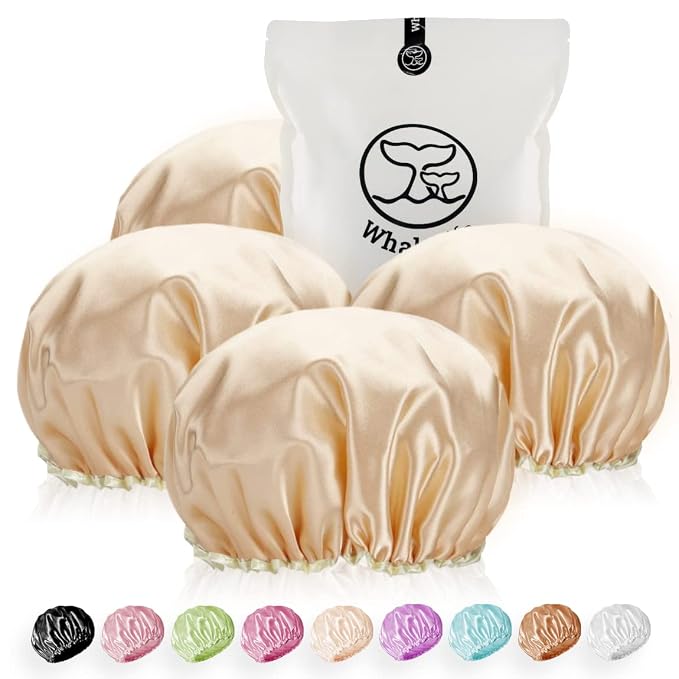 Shower Cap for Women Reusable Extra Large Shower Cap for Men Satin Double Layer by WhaleLife
