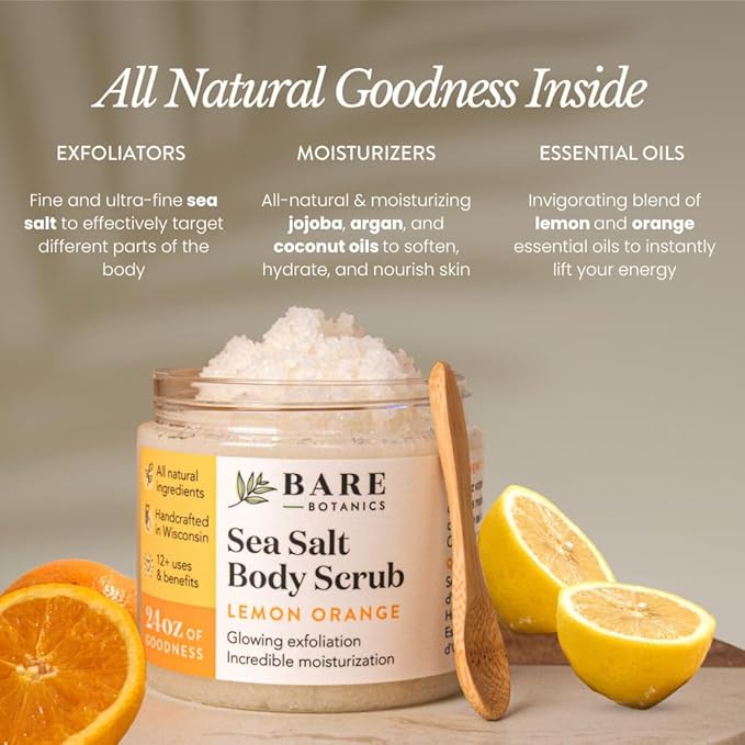 Bare Botanics Lemon Orange Body Scrub 24oz | Made in Madison, WI | All Natural - Image 2