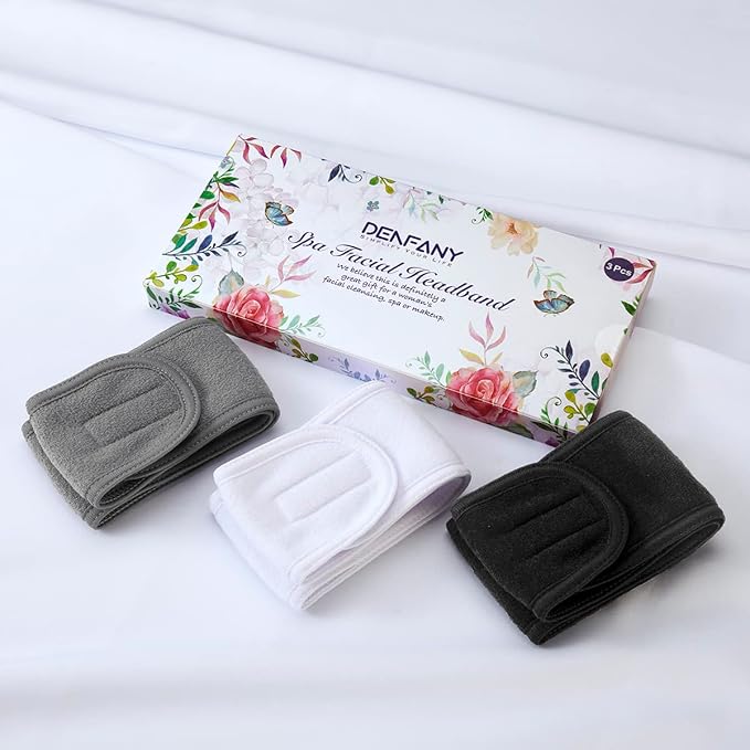 Denfany Spa Headband 3 Pack Ultra Soft Adjustable Face Wash Headband Terry - Image 2