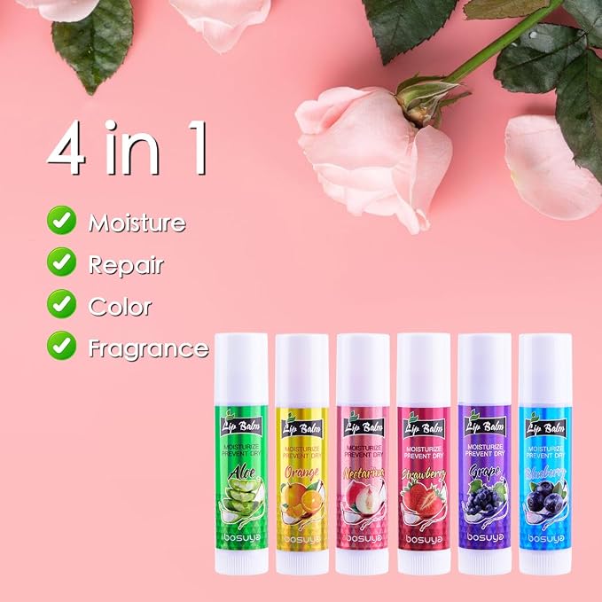 6 Pack Lip Balm, Fruit Flavoured Lip Balms, All Day Moisturising, Soft Natural - Image 7