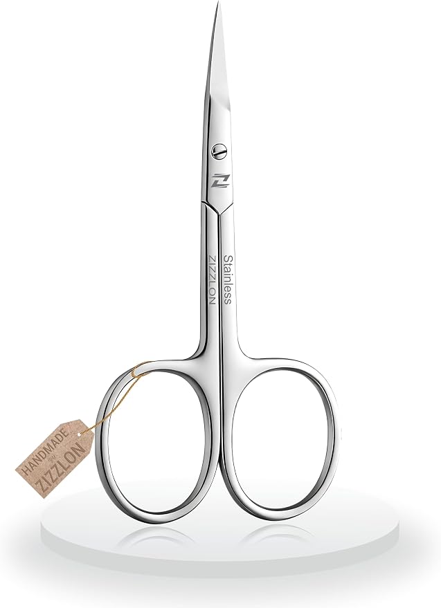 Cuticle Scissors Extra Fine Curved Stainless Steel Eyebrow Scissors, by ZIZZLON