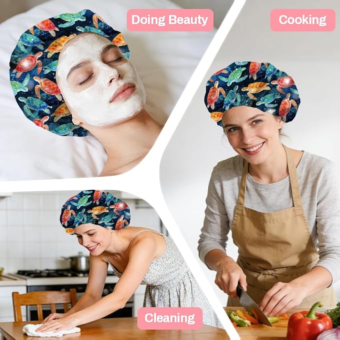 Sea Turtle Reusable Shower Cap Ocean Double Layer Waterproof Shower Caps Large - Image 7