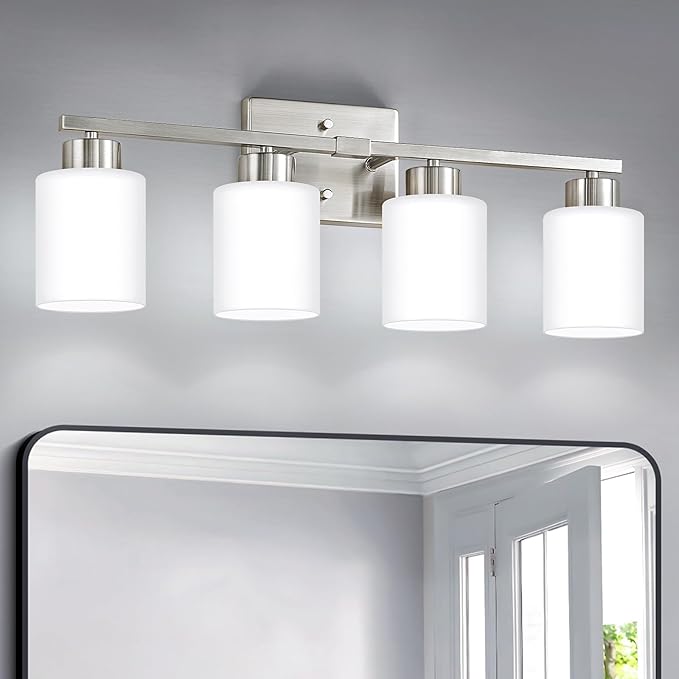 FonmYim Brushed Nickel Bathroom Light Fixtures, 4-Light Modern Vanity Light by FonmYim