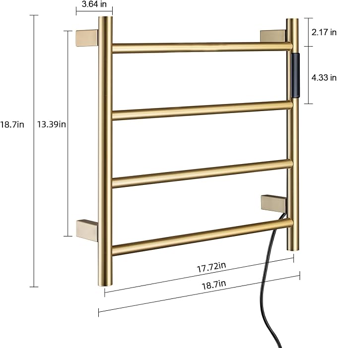 Heated Towel Rack, 4 Bar Wall Mounted Towel Warmer - Image 3