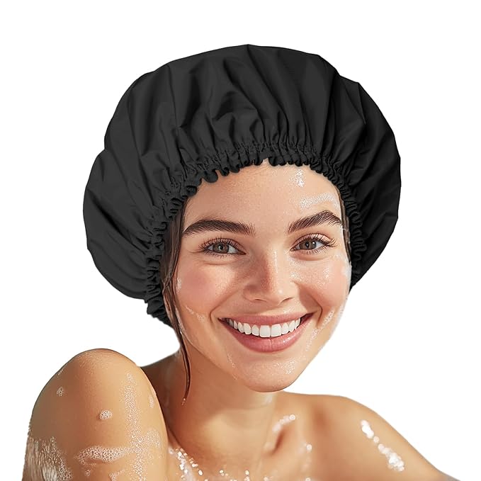 Shower Cap for Women, Double Layer Waterproof Bath Cap, Reusable Hair Protector by CHFONGDIRECT