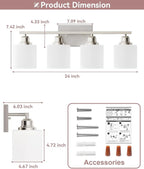 Sailstar 4-Light Bathroom Light Fixtures Over Mirror, Glass Shade & Anti-Rust - Image 4