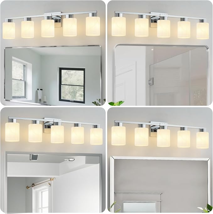 5-Light Bathroom Light Fixtures, Modern Vanity Lights, Chrome Metal Wall Lamp - Image 3